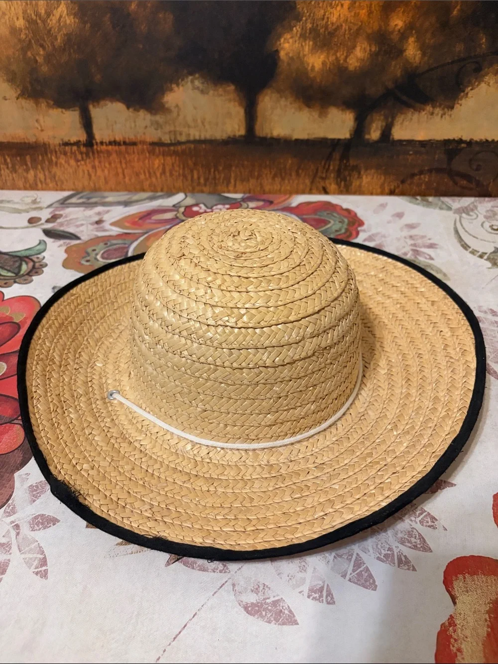 Natural Straw Wide-Brim Hat with Black Edge